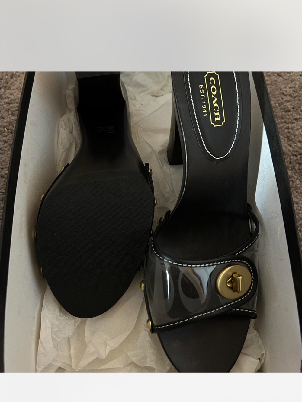 Coach Black Slide Mules with Gold-Tone Signature Accent - Picture 3 of 6